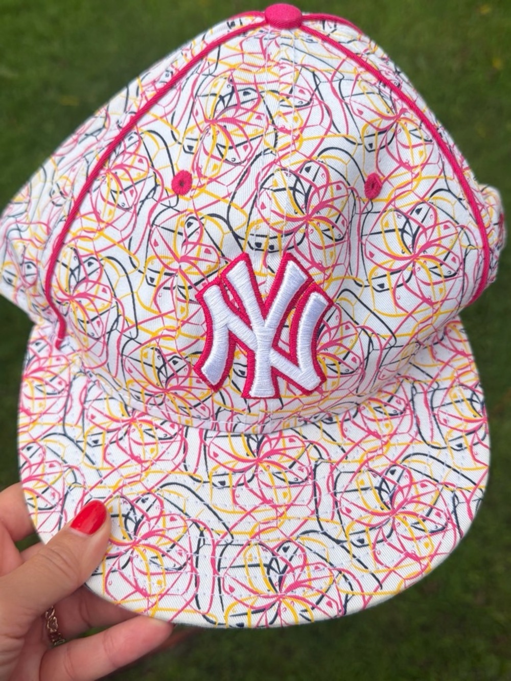 Y2K New Era 59FIFTY New York Yankees Fitted Hat All-Over Scribble Print 7 5/8